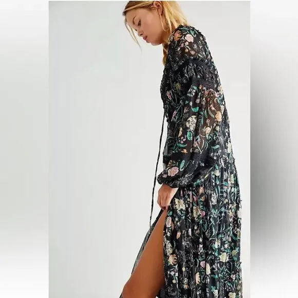 Free People Cassis Printed Chiffon Midi Dress - Picture 6 of 14